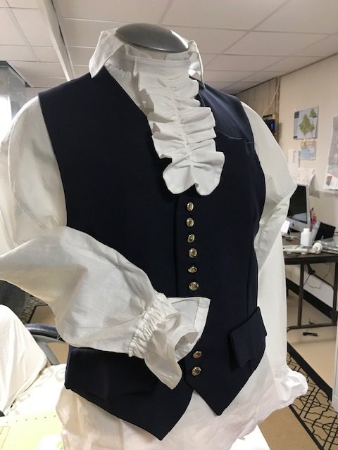 Continental army uniform with ruffled shirt
